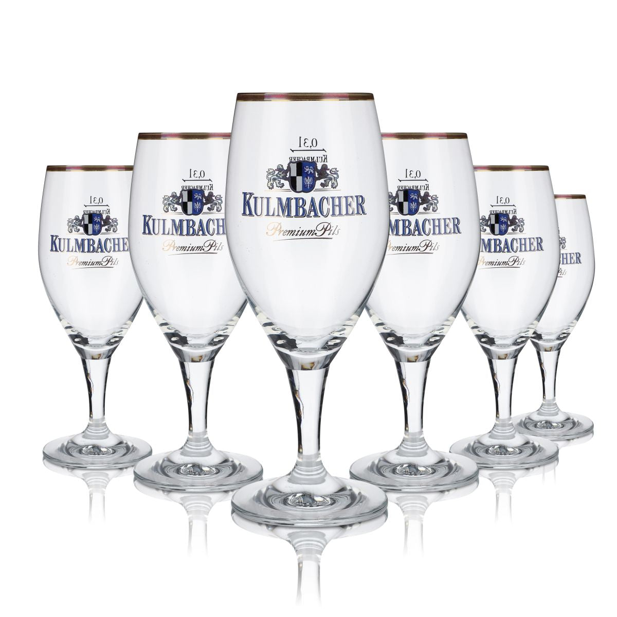 6x Kulmbacher Reichelbräu Glas 0,3l Bier Pokal Goldrand blaue Schrift