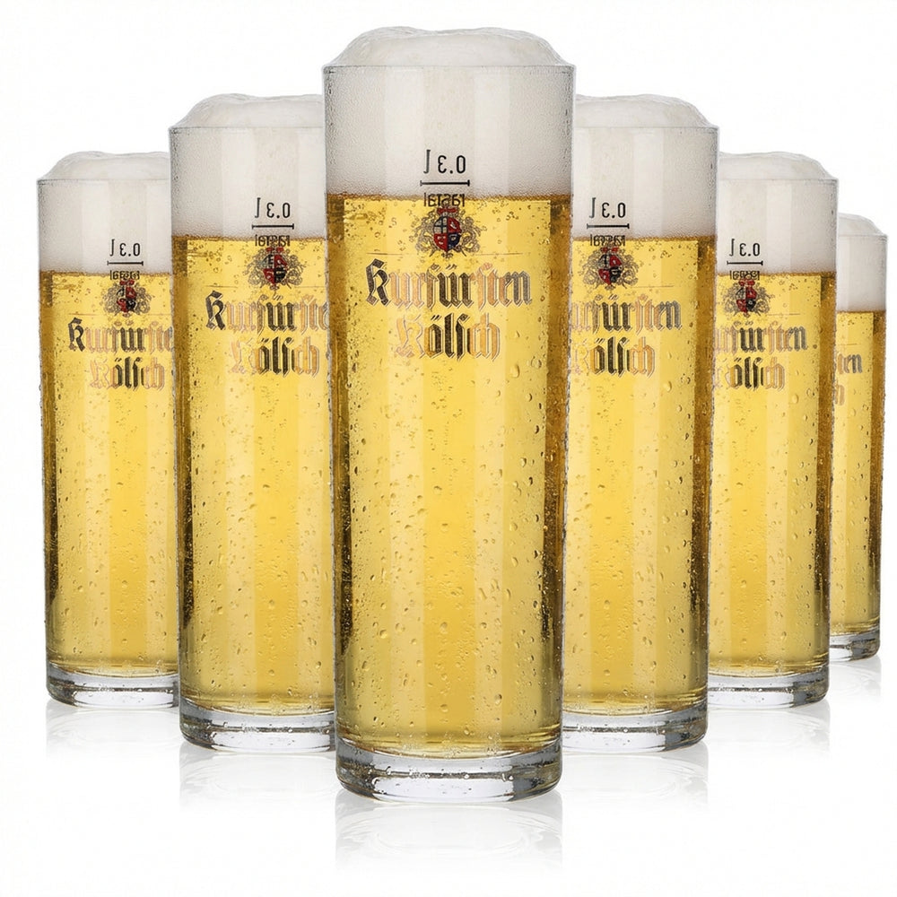 6x Kurfürsten Kölsch Glas 0,3l Willibecher Kölschgläser Set Bierstange Brauerei