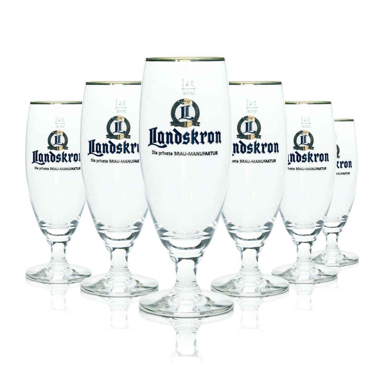 6x Landskron Bier Glas Pokal 0,4l Goldrand Rastal Tulpe Stiel Gläser Brauerei – Ansicht 4