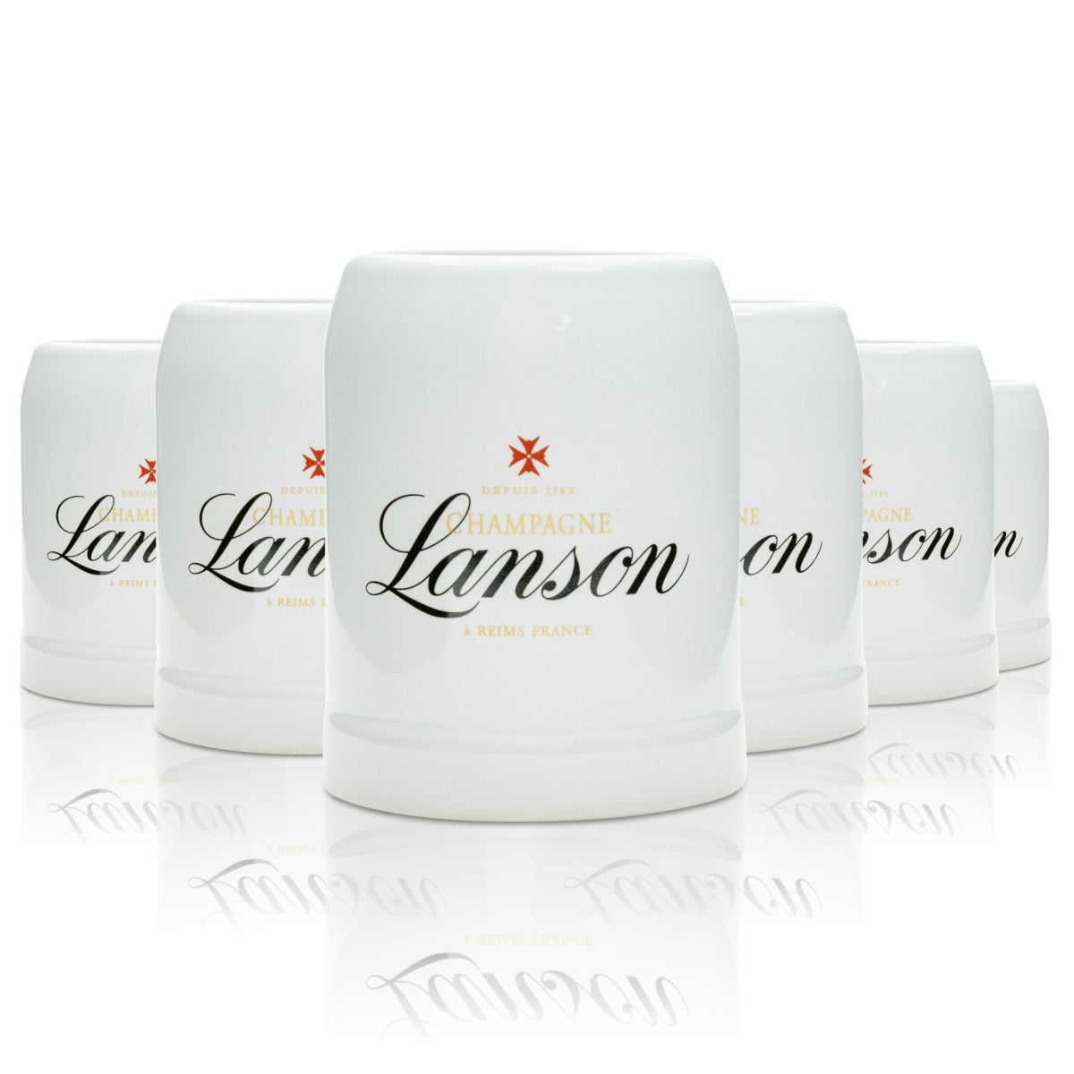 6x Lanson Champagner Glas Tonkrug weiß klein