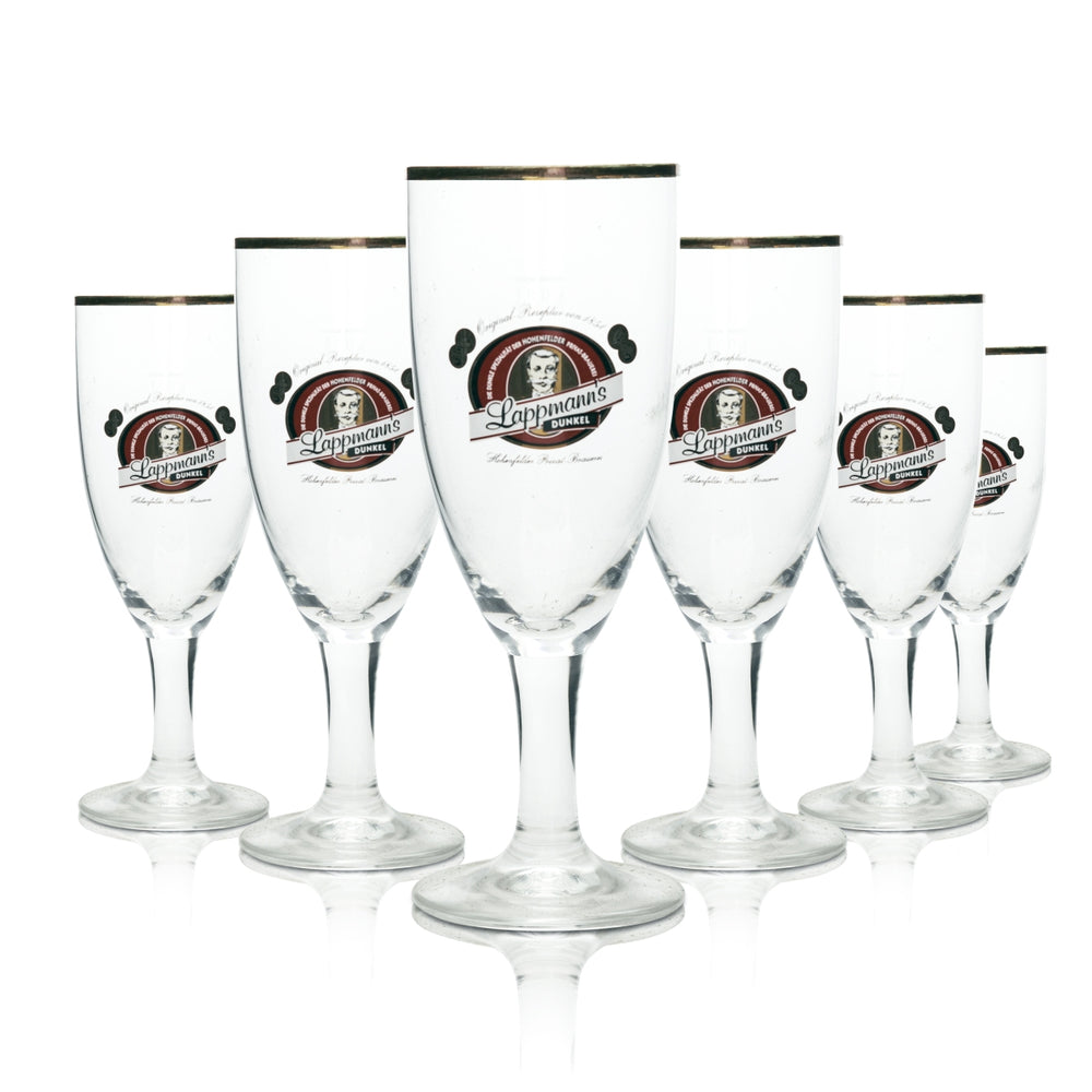 6x Lappmanns Bier Glas Pokal Dunkel mit Goldrand 0,3l