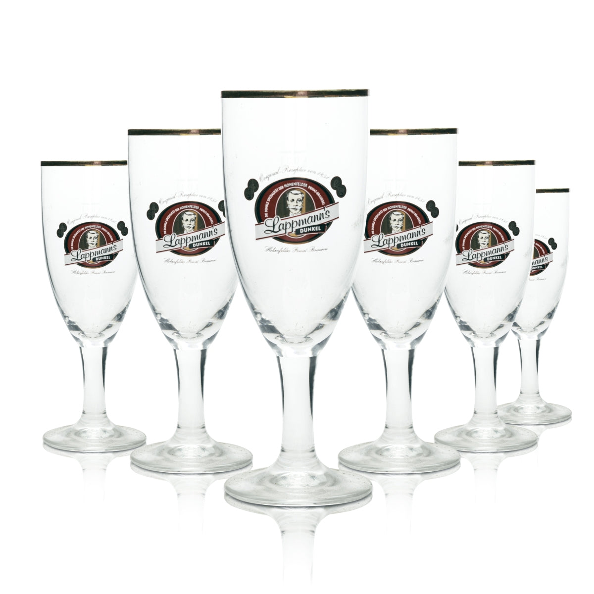 6x Lappmanns Bier Glas Pokal Dunkel mit Goldrand 0,3l