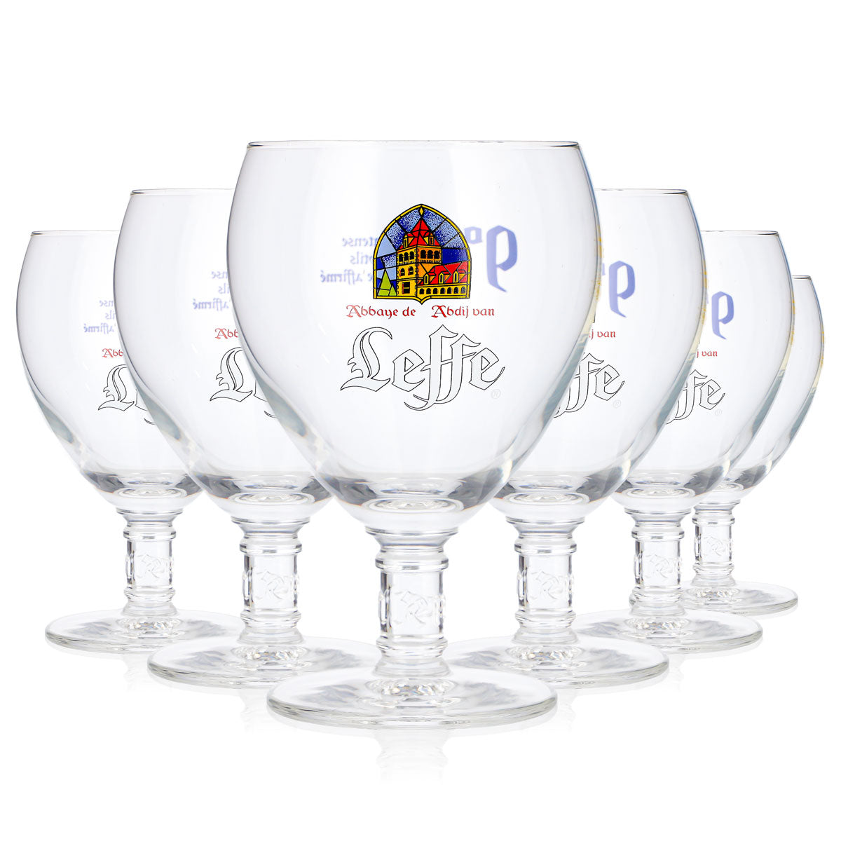 6x Leffe Bier Glas 0,33l Tulpe Rückseite Blaue Schrift Pokal Bierglas (6er Set)