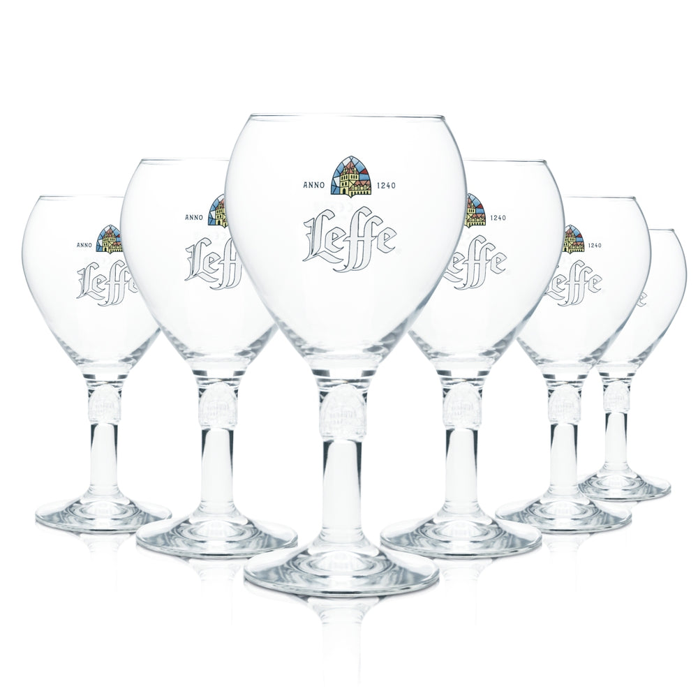 6x Leffe Glas 0,5l Pokal Kelch Tulpe Design-Stiel Bier Gläser Belgium Gastro Bar