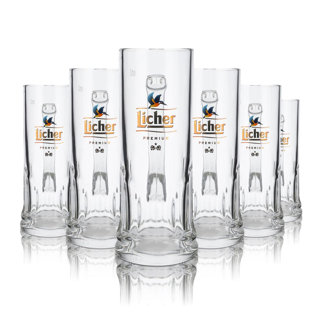 6x Licher Bier Glas 0,5l Gläser Krug Bierglas Humpen Exlusive Seidel Vogel