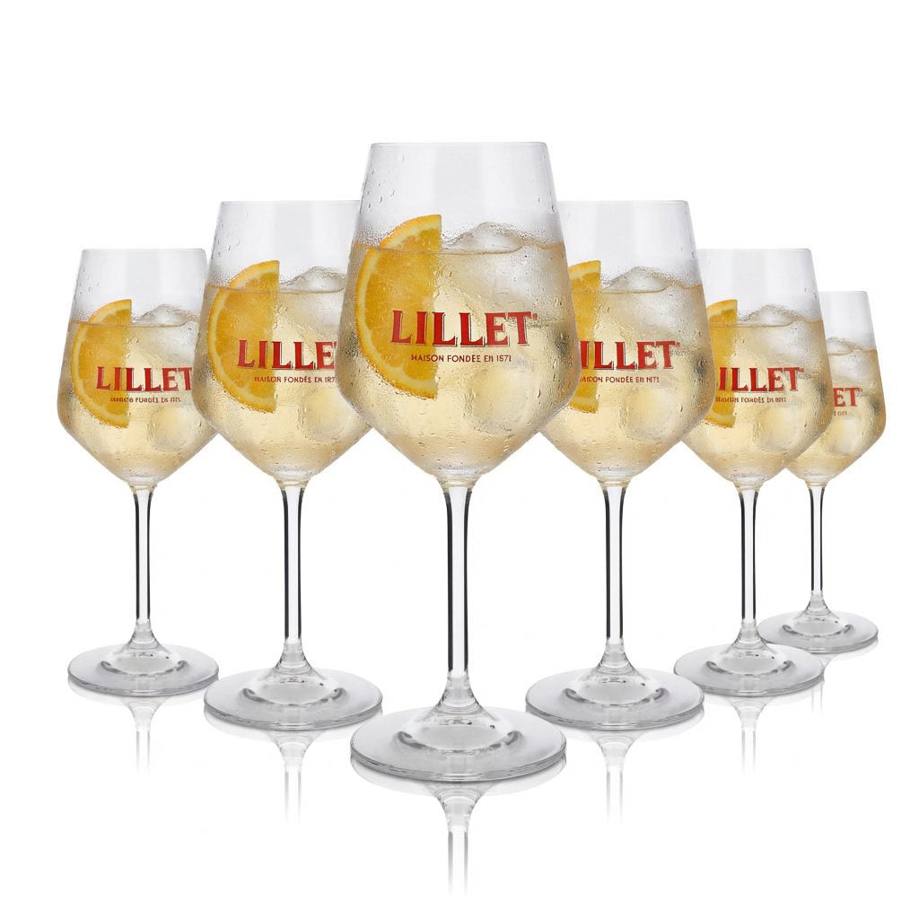 6x Lillet Stielgläser Set 0,46 l – Original mit 4 cl Eichstrich für Aperitif & Tonic
