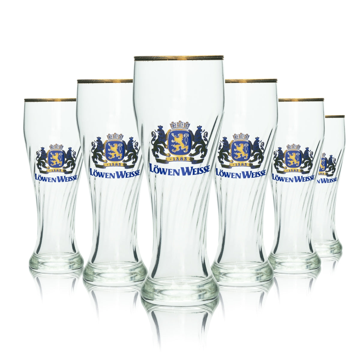 6x Löwen Weisse Bier Glas 0,3l Weizen Hefe Weißbier Gläser Pokal Beer Goldrand