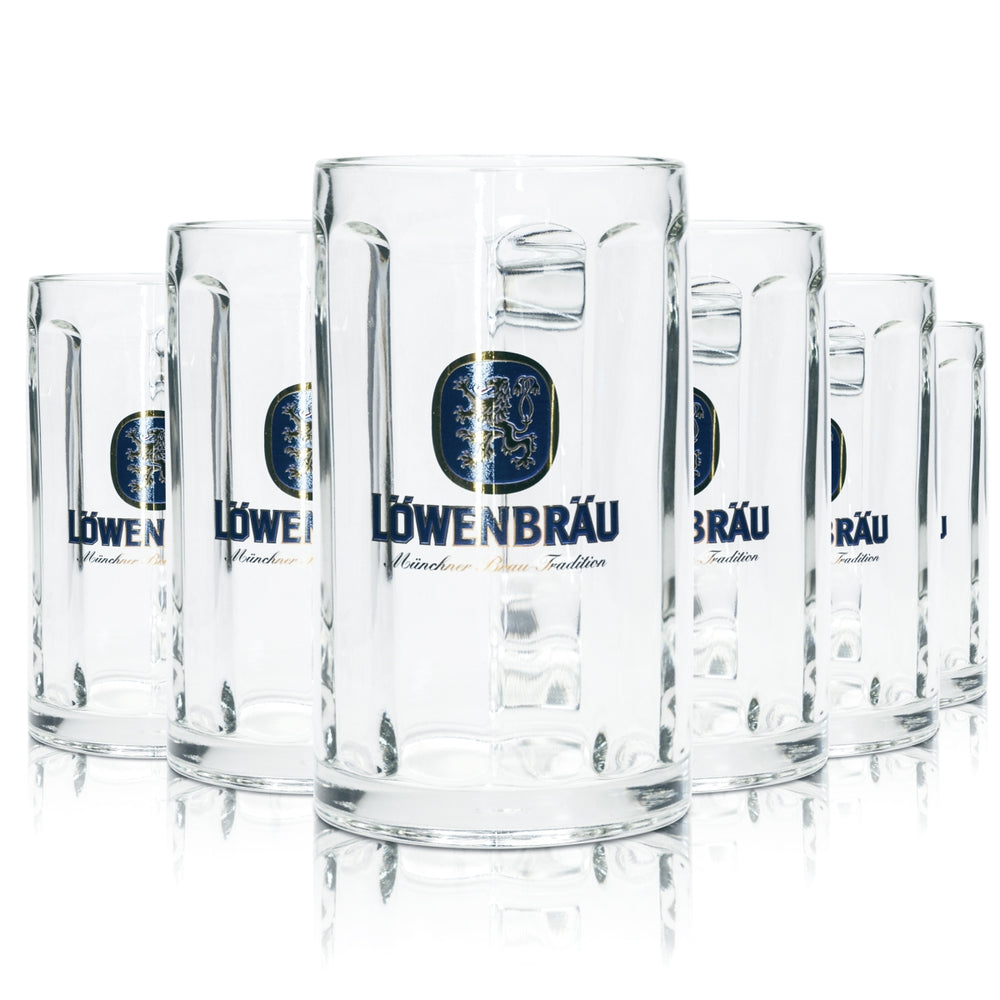 6x Löwenbräu Bier Glas 0,3l Krug Glückauf Rastal Seidel Henkel Gläser Krüge Beer
