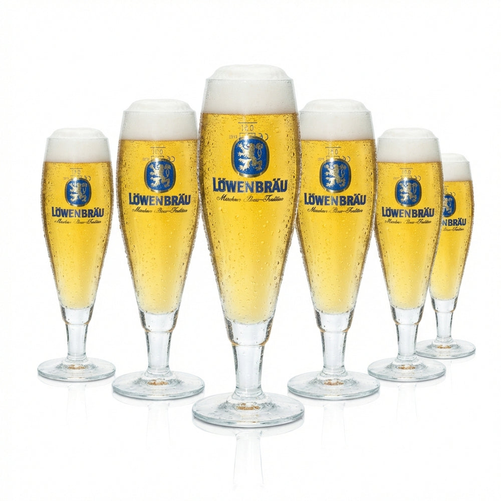 6x Löwenbräu Bier Glas 0,3l Pokal Ritzenhoff Tulpe Gläser Müncher Brauerei Beer