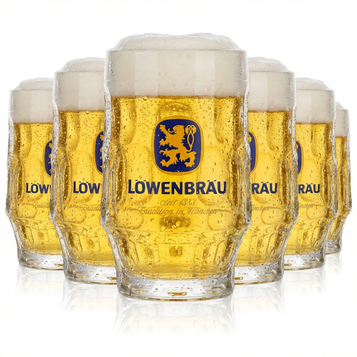 6x Löwenbräu Bier Glas Biergläser0,5l Krug Straßburg gelbes Logo B-WARE