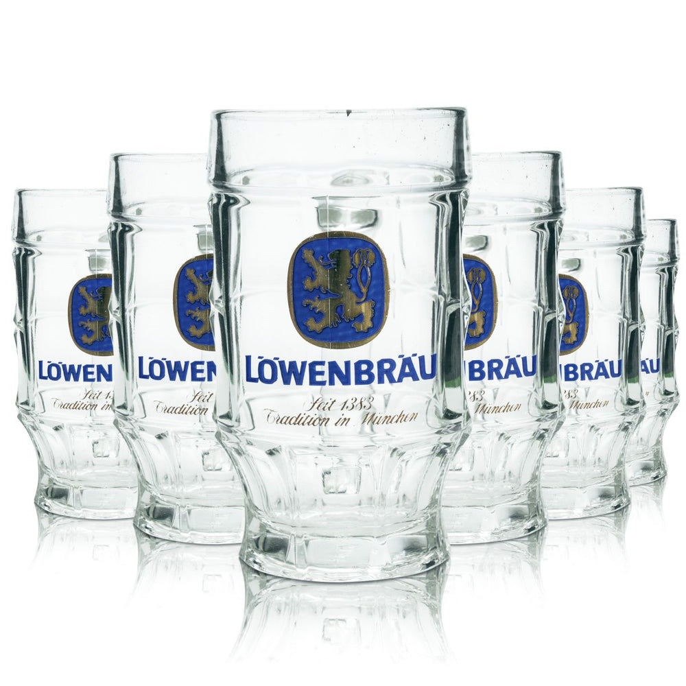 6x Löwenbräu Bierglas 0,4l Konturglas Bierkrug Humpen Seidel Gläser Set Brauerei