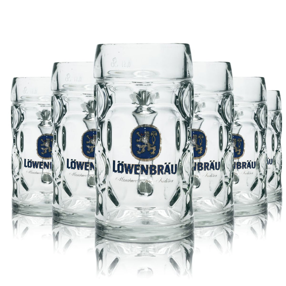 6x Löwenbräu Bierglas 0,5l Kontur Bierkrug Seidel Humpen Gläser Set B-WARE