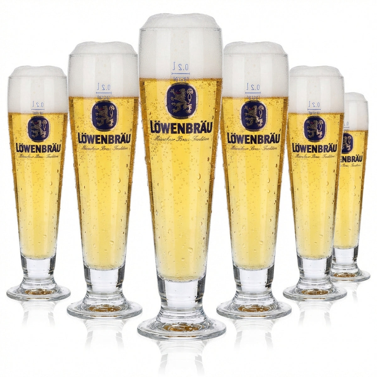 6x Löwenbräu Glas 0,2l Biertulpe Helles Pokal Gläser Set Brauerei Bayern Gastro