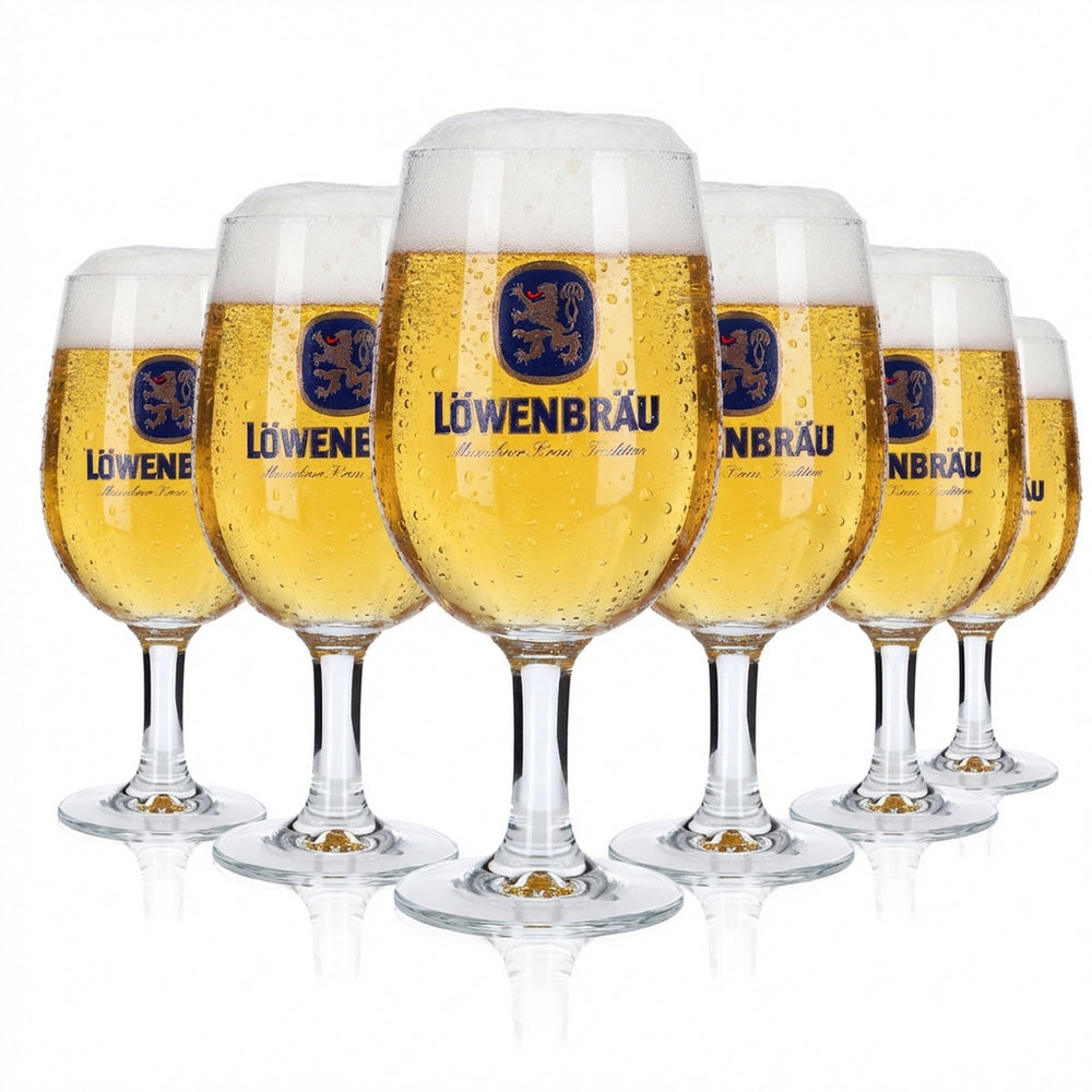6x Löwenbräu Glas 0,4l Pokal Kugel Gläser Set Biertulpe Brauerei Bayern Gastro