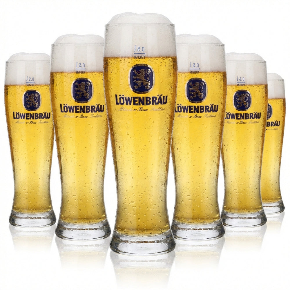 6x Löwenbräu Glas 0,5l Weißbierglas Hefe Weizen Gläser Set Brauerei Bayern