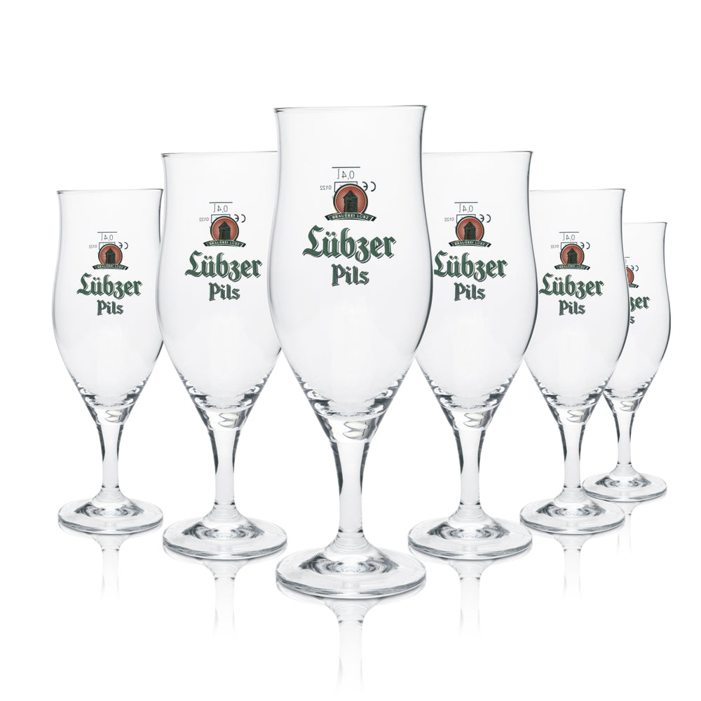 6x Lübz Bier Glas Pokal 0,4l Pils Ritzenhoff