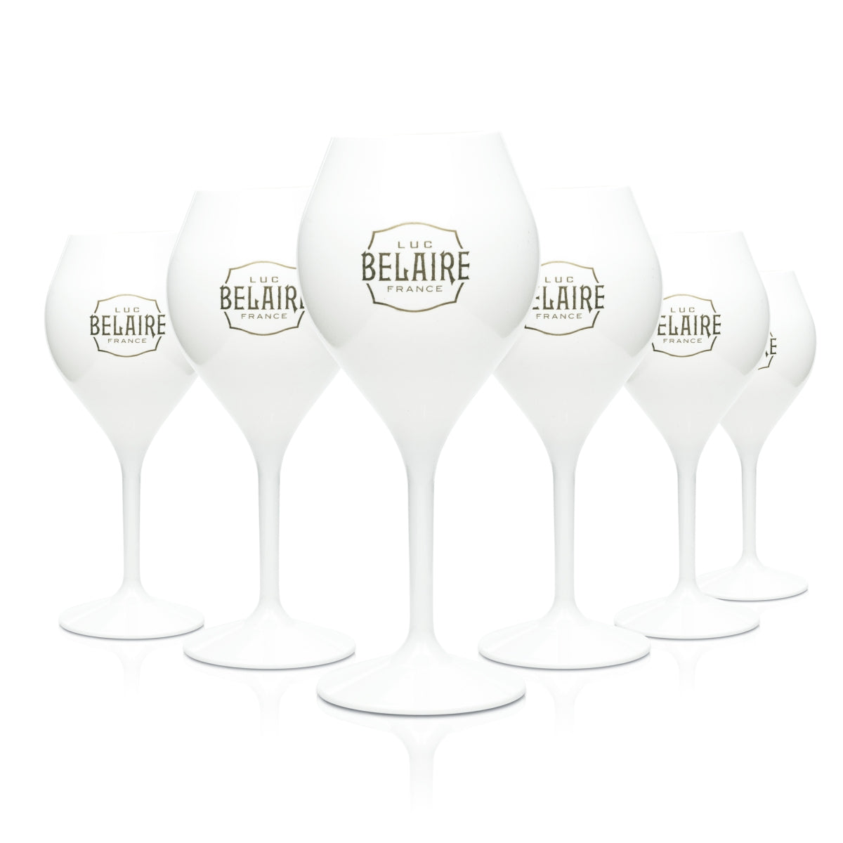6x Luc Belaire Glas Kunststoff Becher 0,2l Flöte Weiß Schaumwein Outdoor Camping