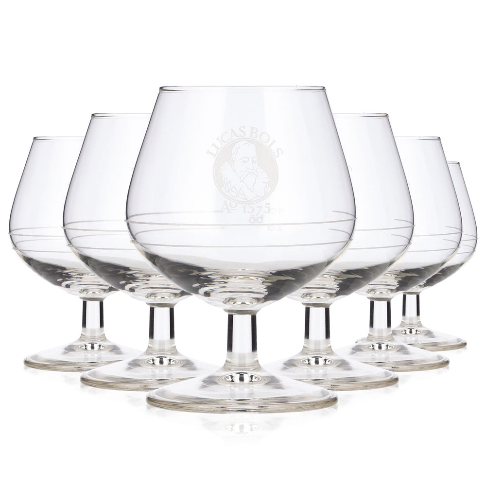 6x Lucas Bols Likör Glas 2cl + 4cl Tulpe weißes Logo Böckling Bierglas
