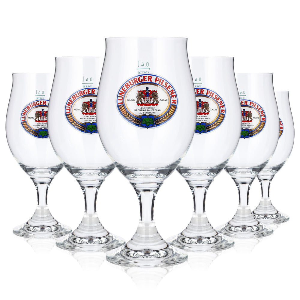 6x Lüneburger Pilsener Bier Glas 0,4l Pokal Tulpe Rastal Bierglas