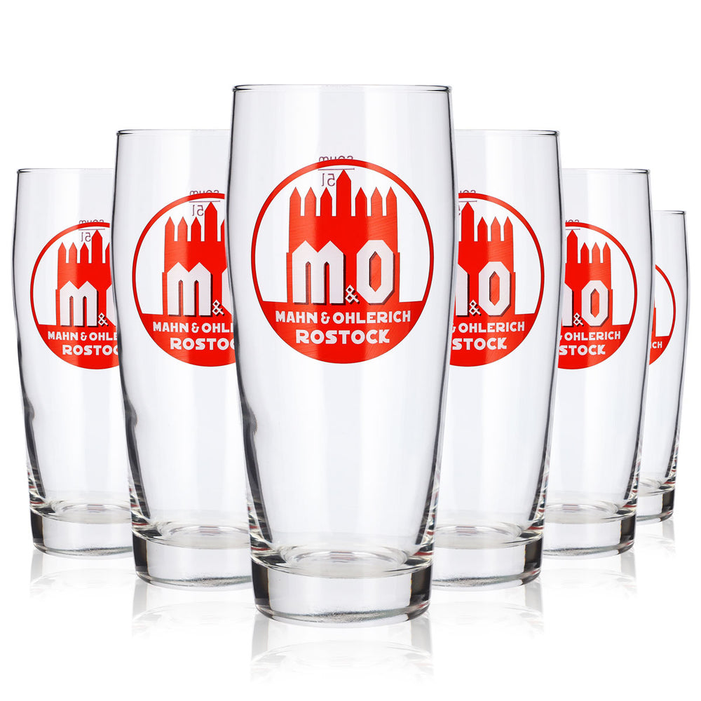 6x Mahn & Ohlerich Bier Glas 0,5l Bierglas Rotes Logo sahm Rostock