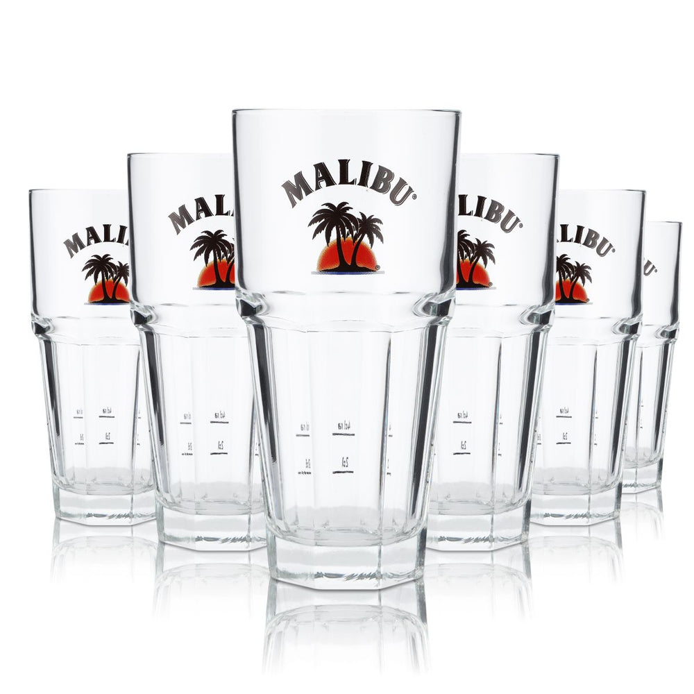 6x Malibu Rum Gläser Rumglas Glas Stapelglas Longdrinksglas 37cl