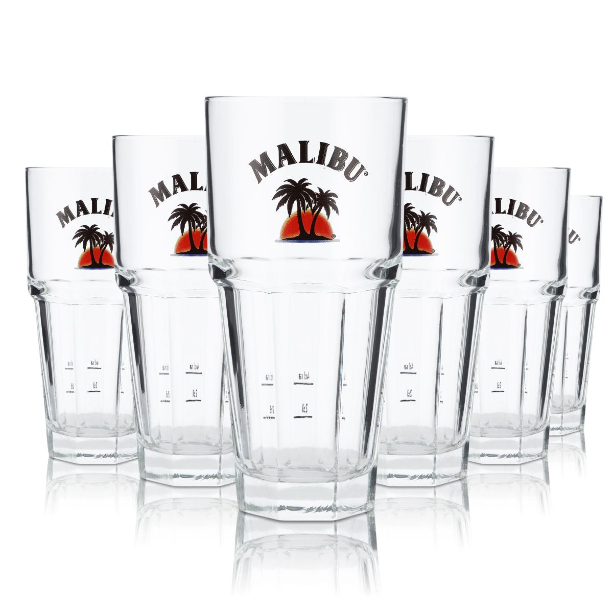 6x Malibu Rum Gläser Rumglas Glas Stapelglas Longdrinksglas 37cl