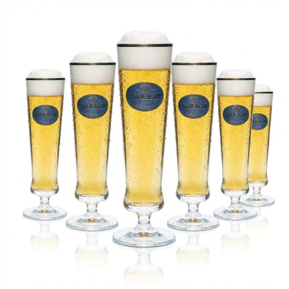 6x Marburger Glas 0,2l Bier Pokal Tulpe Goldrand Gläser Brauerei Geeicht Gastro