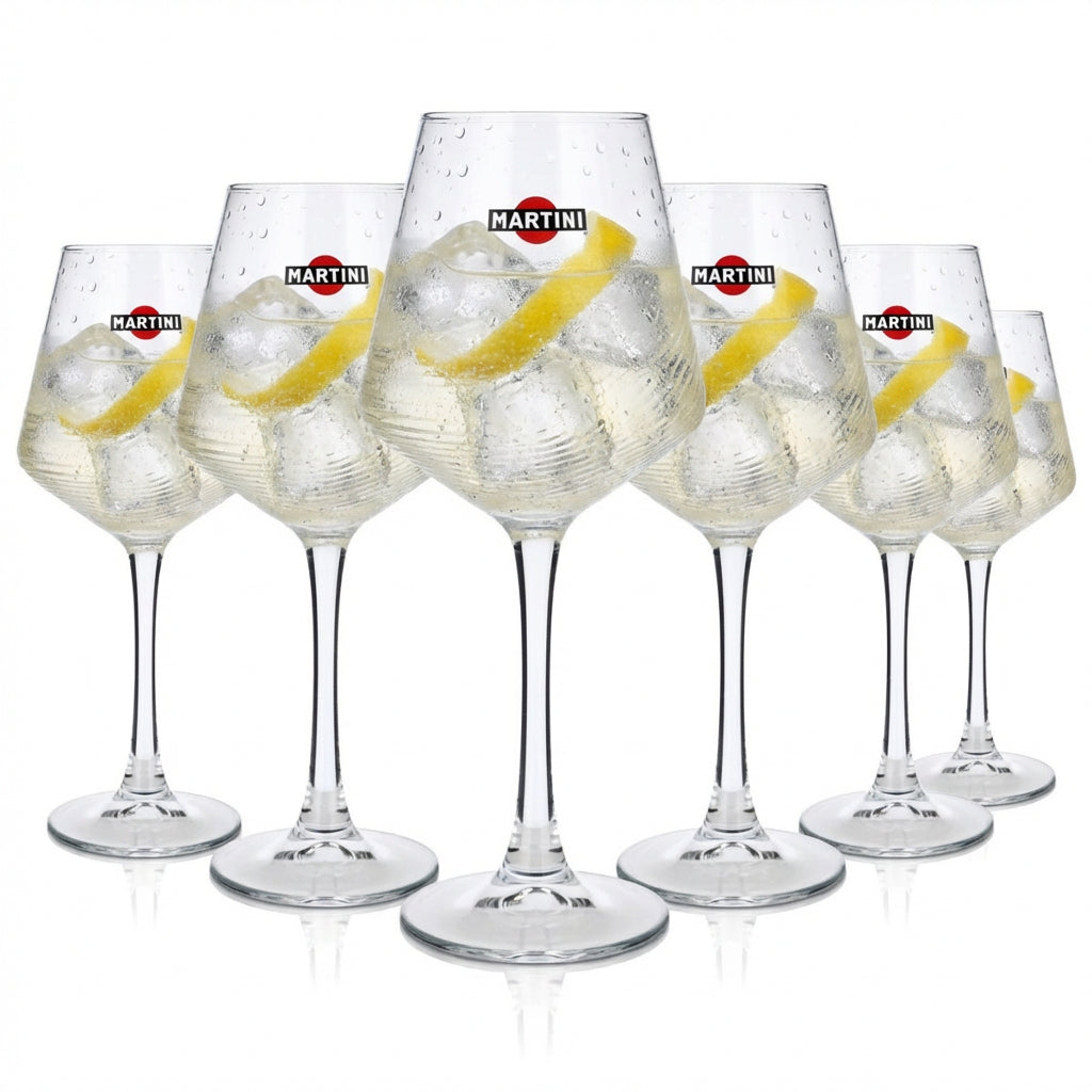 6x Martini Wermut Glas Stielglas 0,425l Gläser Weinglas Relief Design HH Global