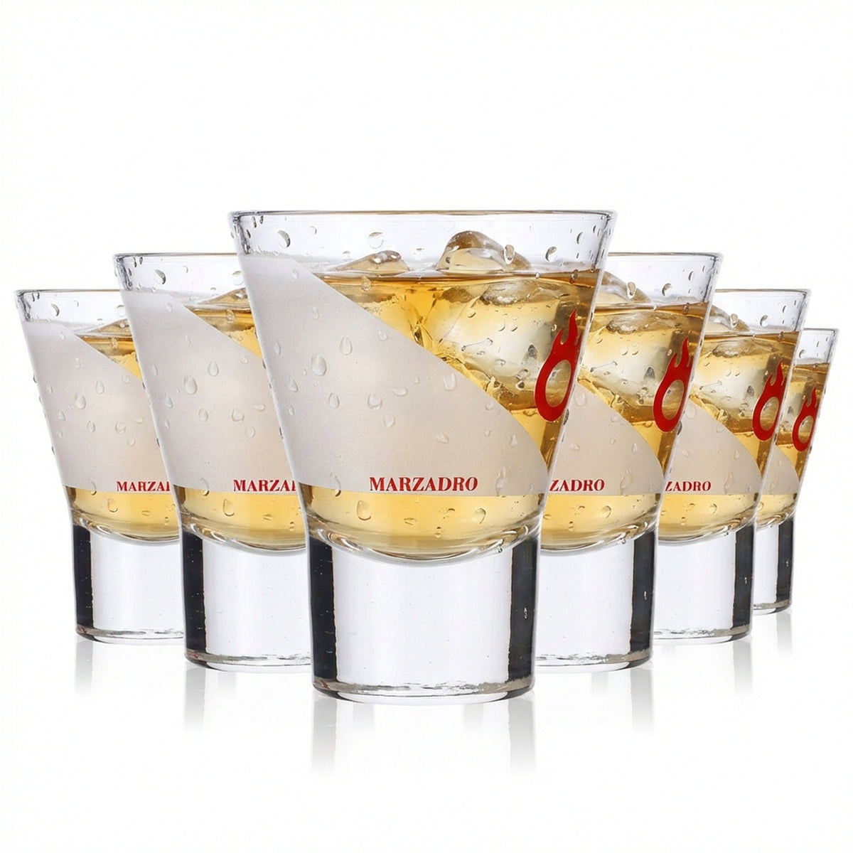 6x Marzadro Grappa Glas Gläser 4cl Tumbler/Becher Rotes Logo