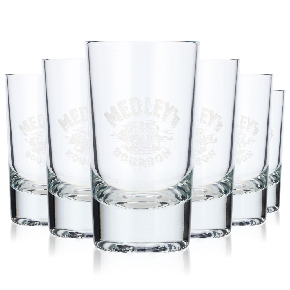 6x Medley’s Whiskey Glas 2cl/4cl Whiskygläser Tumbler weißes Logo Böckling