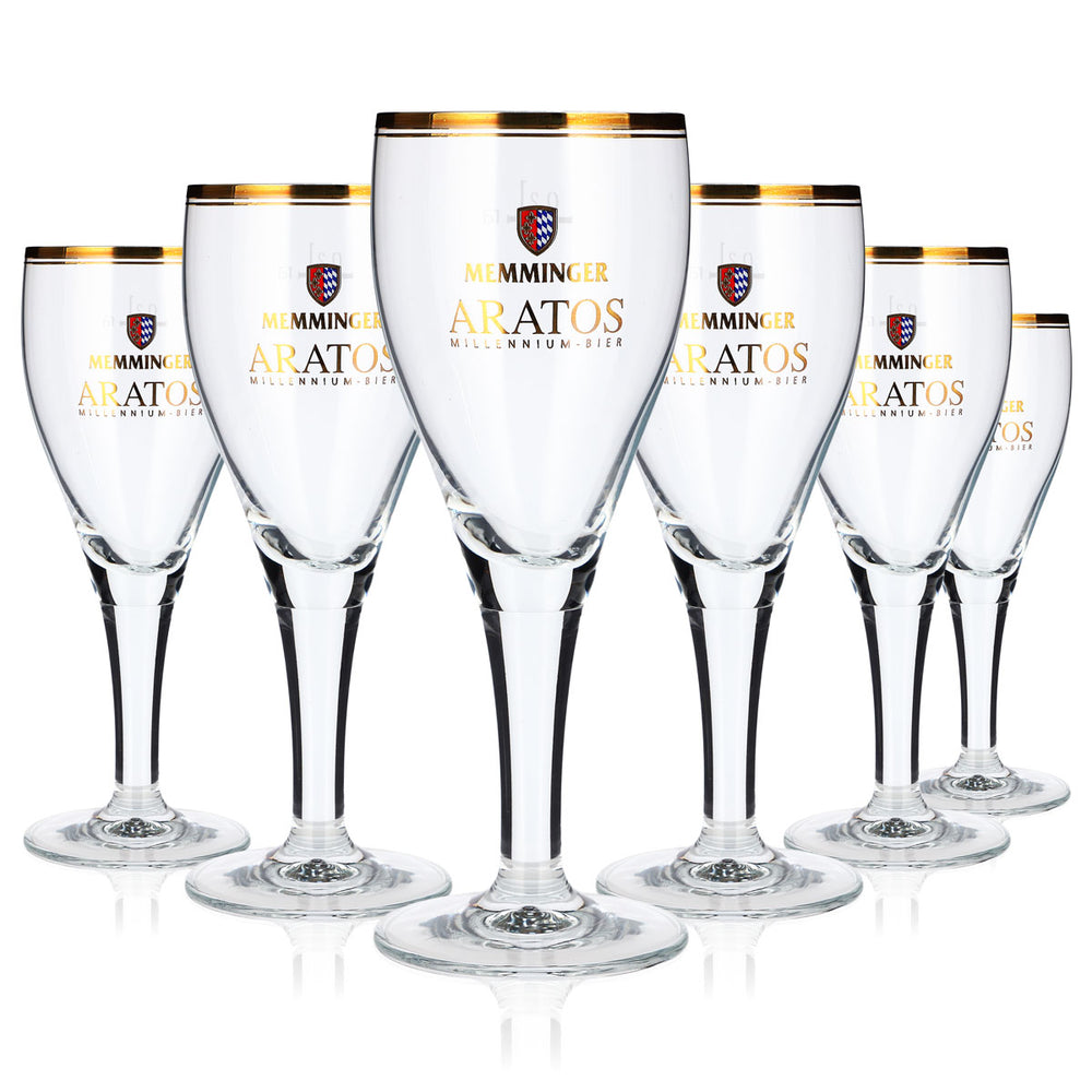 6x Memminger Bier Glas 0,2l Pokal Goldrand Rastal Harzer (6er Set)