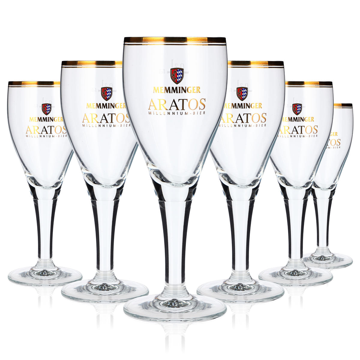 6x Memminger Bier Glas 0,2l Pokal Goldrand Rastal Harzer (6er Set)