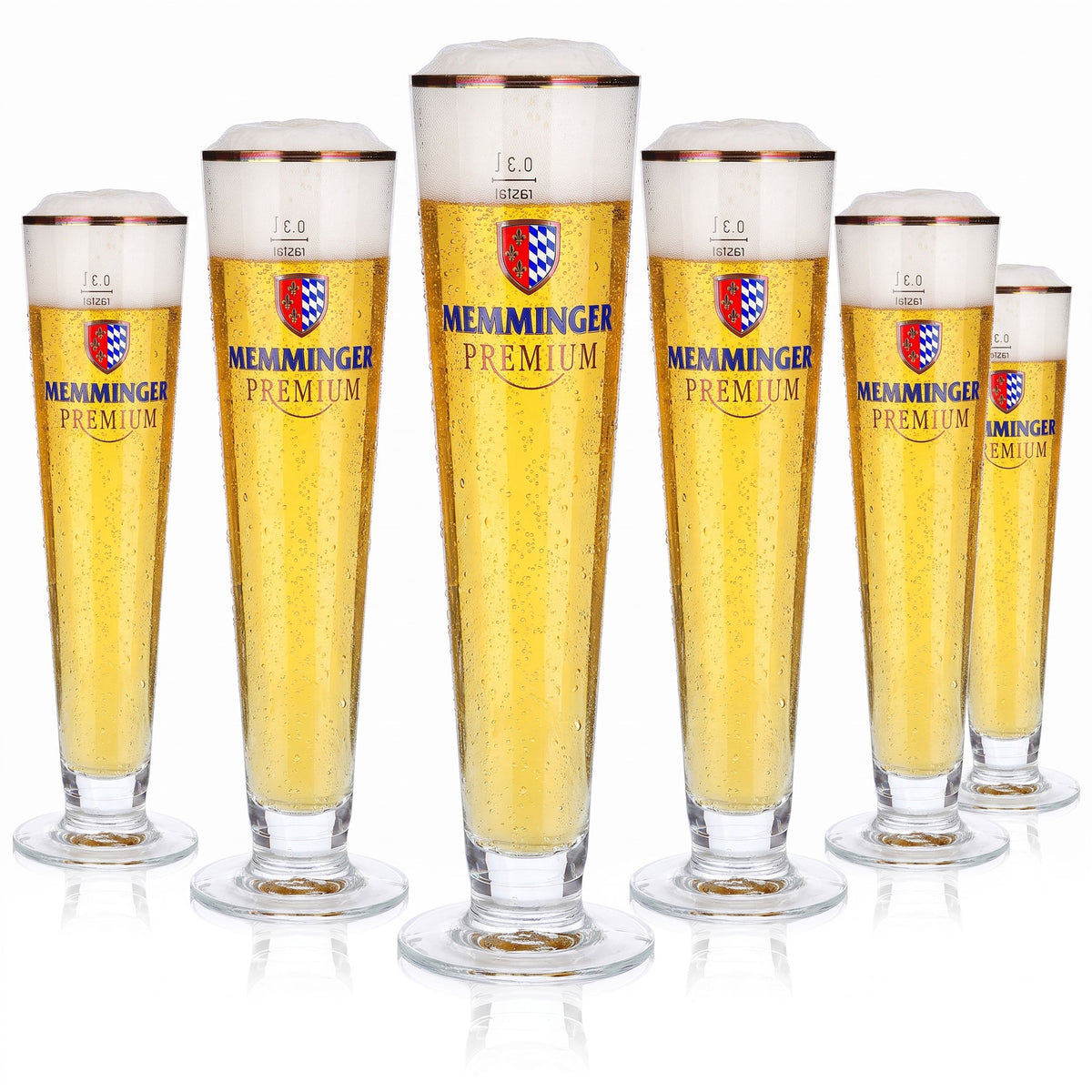 6x Memminger Bier Glas 0,3l Pokal Premium Goldrand Rastal (6er Set)