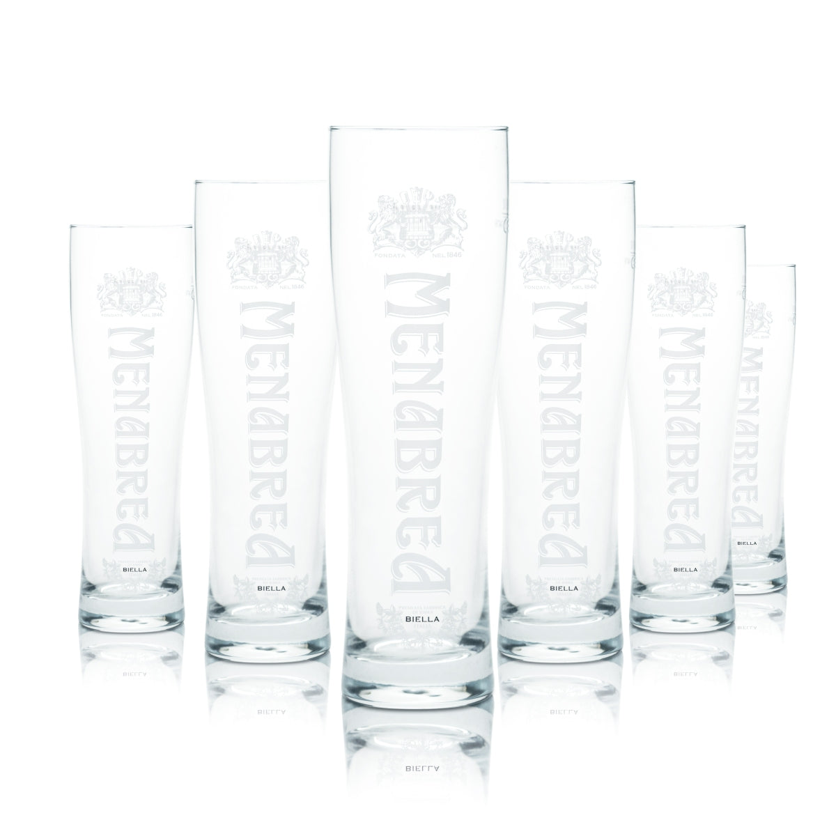 6x Menabrea Glas 0,3l Lager Bier Birra Pokal Gläser Forst Brauerei Italy Biella