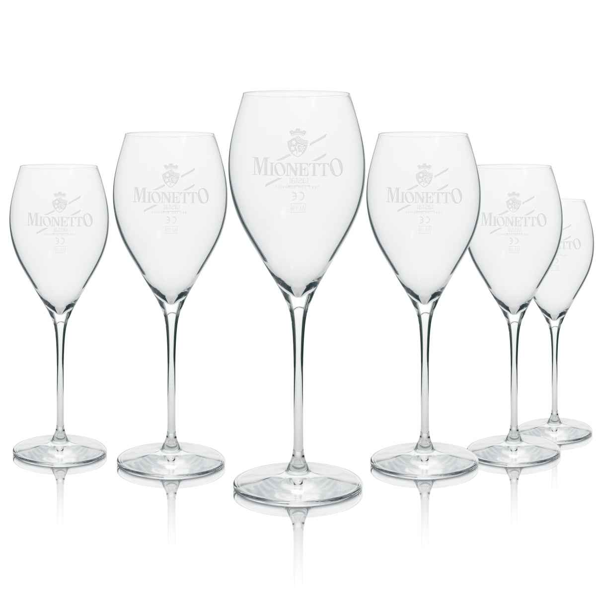 6x Mionetto Prosseco Glas Flöte weißes Logo 280ml rastal