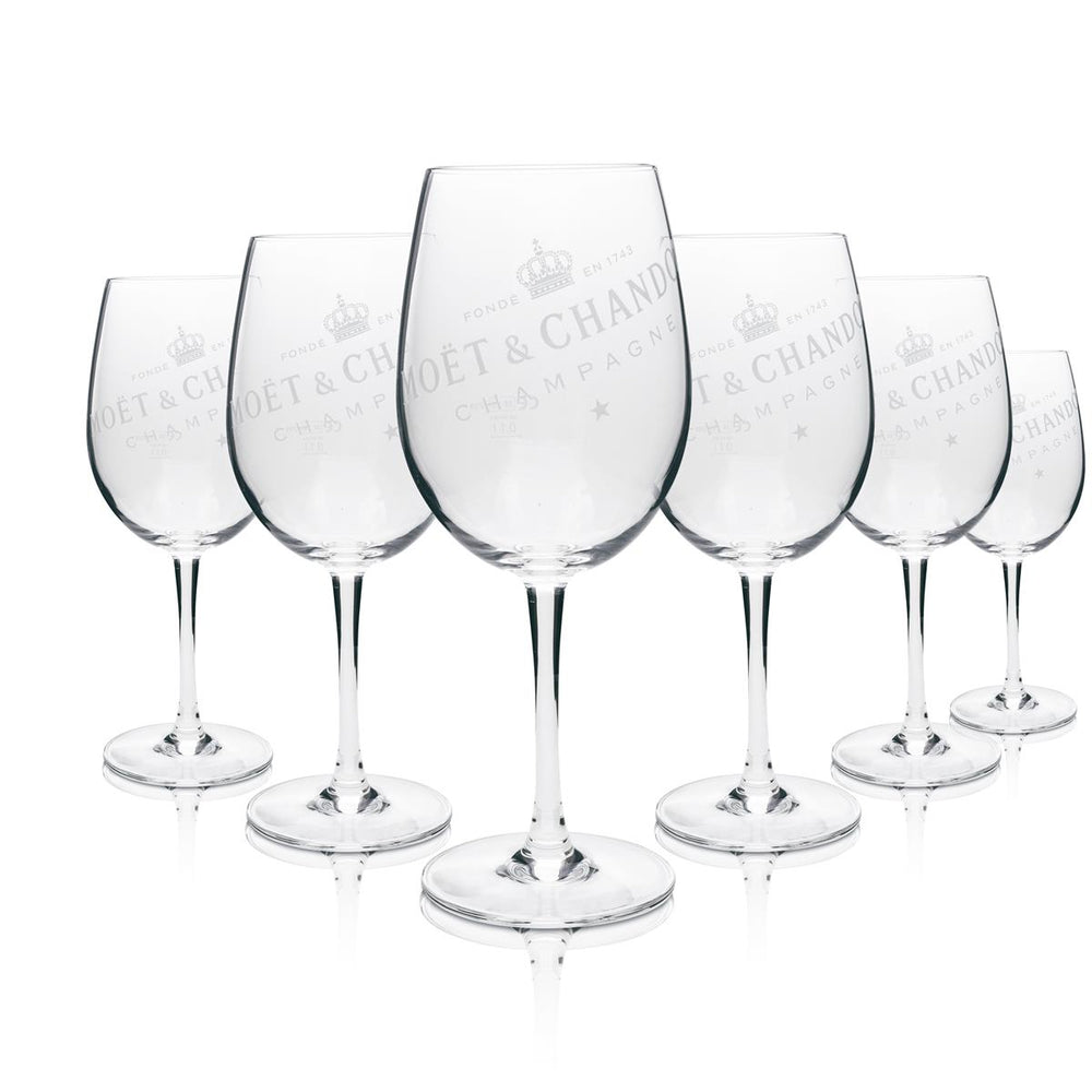 6x Moet Chandon Champagner Glas Weinglas weiße Schrift