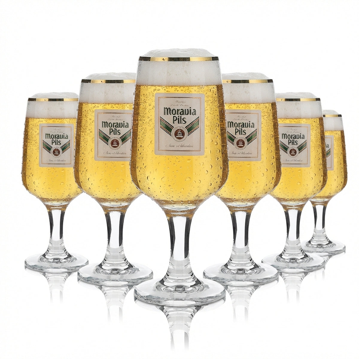 6x Moravia Glas 0,2l Goldrand Pokal Pilstulpe Bier Gläser Set Brauerei Gastro