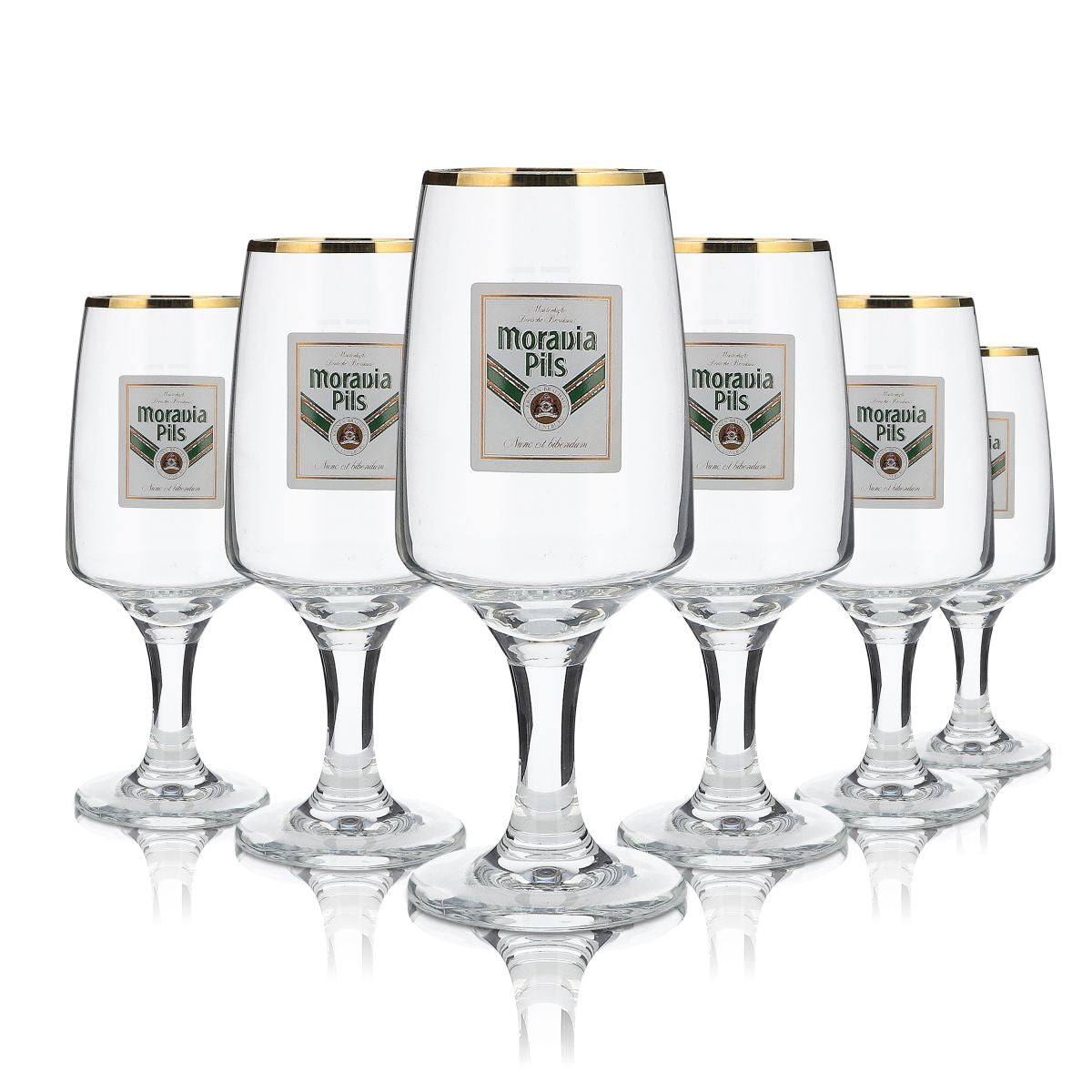 6x Moravia Glas 0,2l Goldrand Pokal Pilstulpe Bier Gläser Set Brauerei Gastro – Ansicht 2