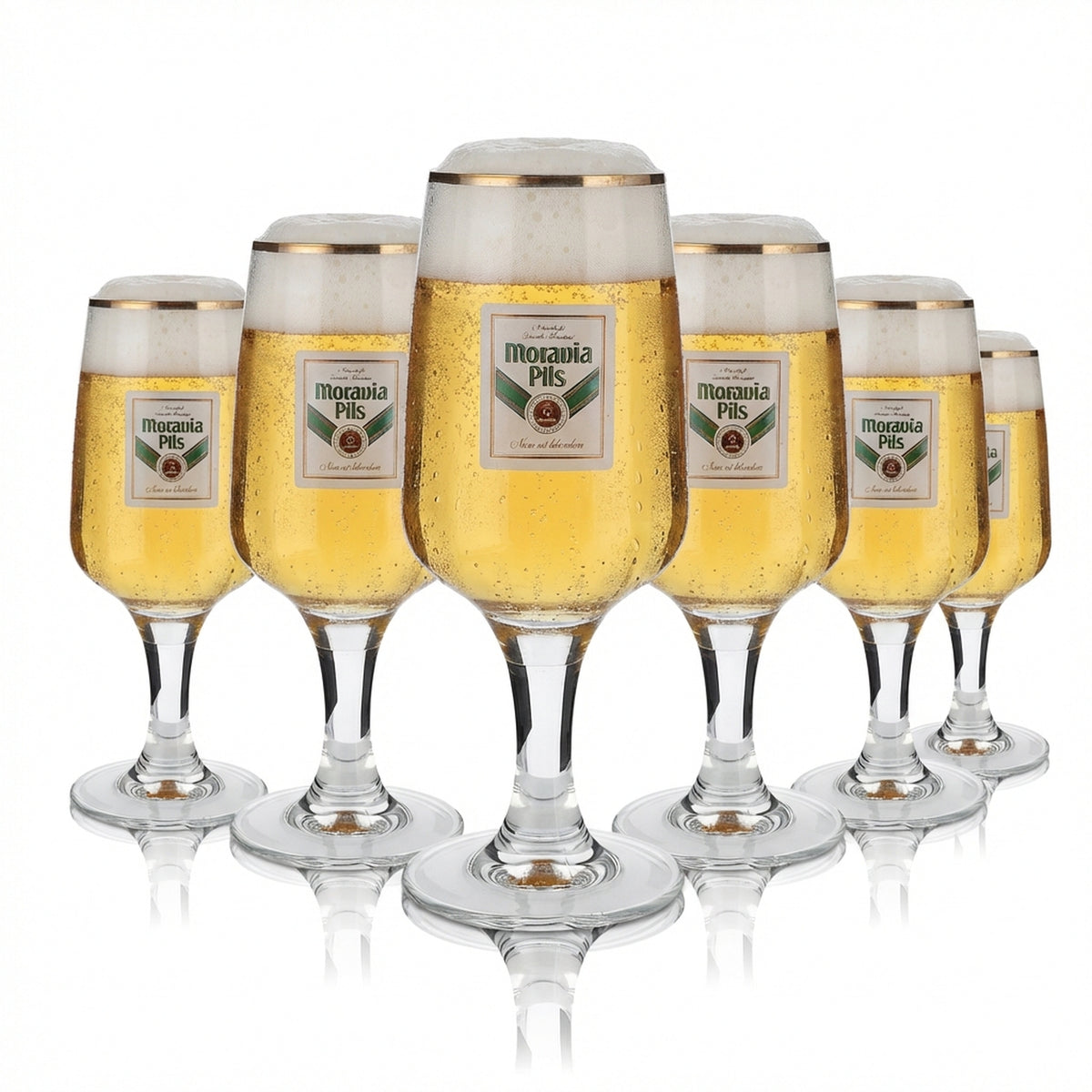 6x Moravia Glas 0,3l Pils Biergläser Goldrand Pokalglas Ritzenhoff