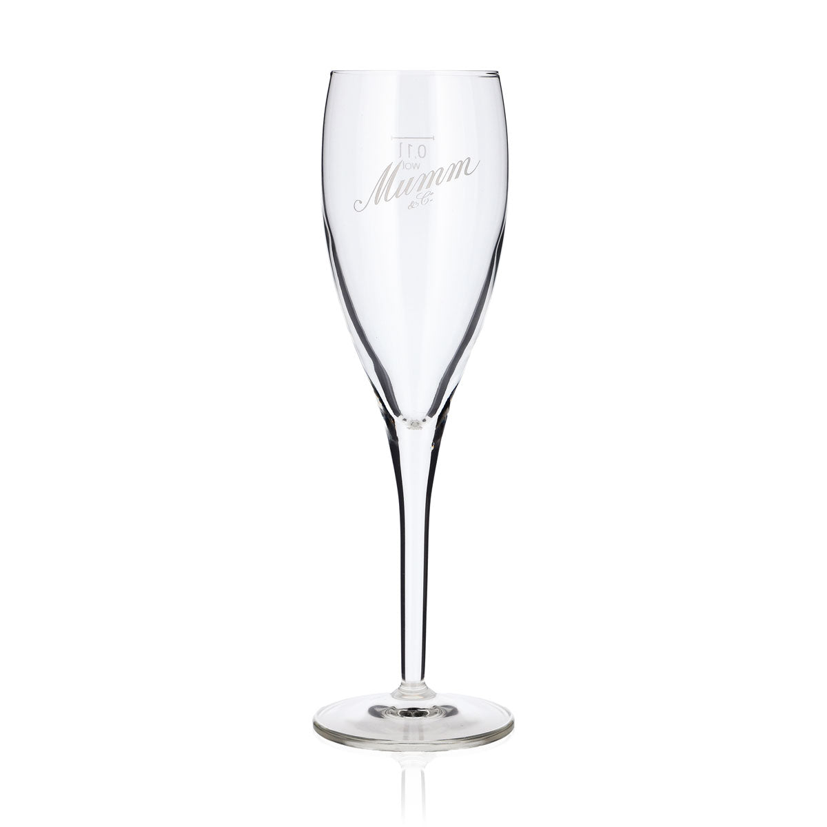 6x Mumm Sekt Champagner Glas Flöte 0,1l weißes schräges Logo Mumm&Co (6er Set) – Ansicht 2
