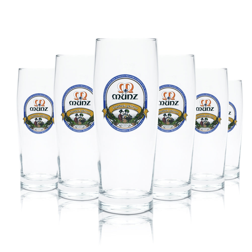 6x Münz Bräu Bier Glas 0,5l Willi Becher Trumpf Gläser Brauerei Günzburg Beer