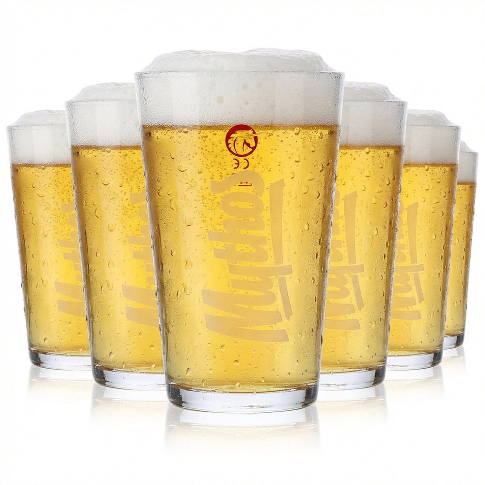 6x Mythos Bierglas Gläser Biergläser Becher 0,3l Weißes Logo Senkrecht