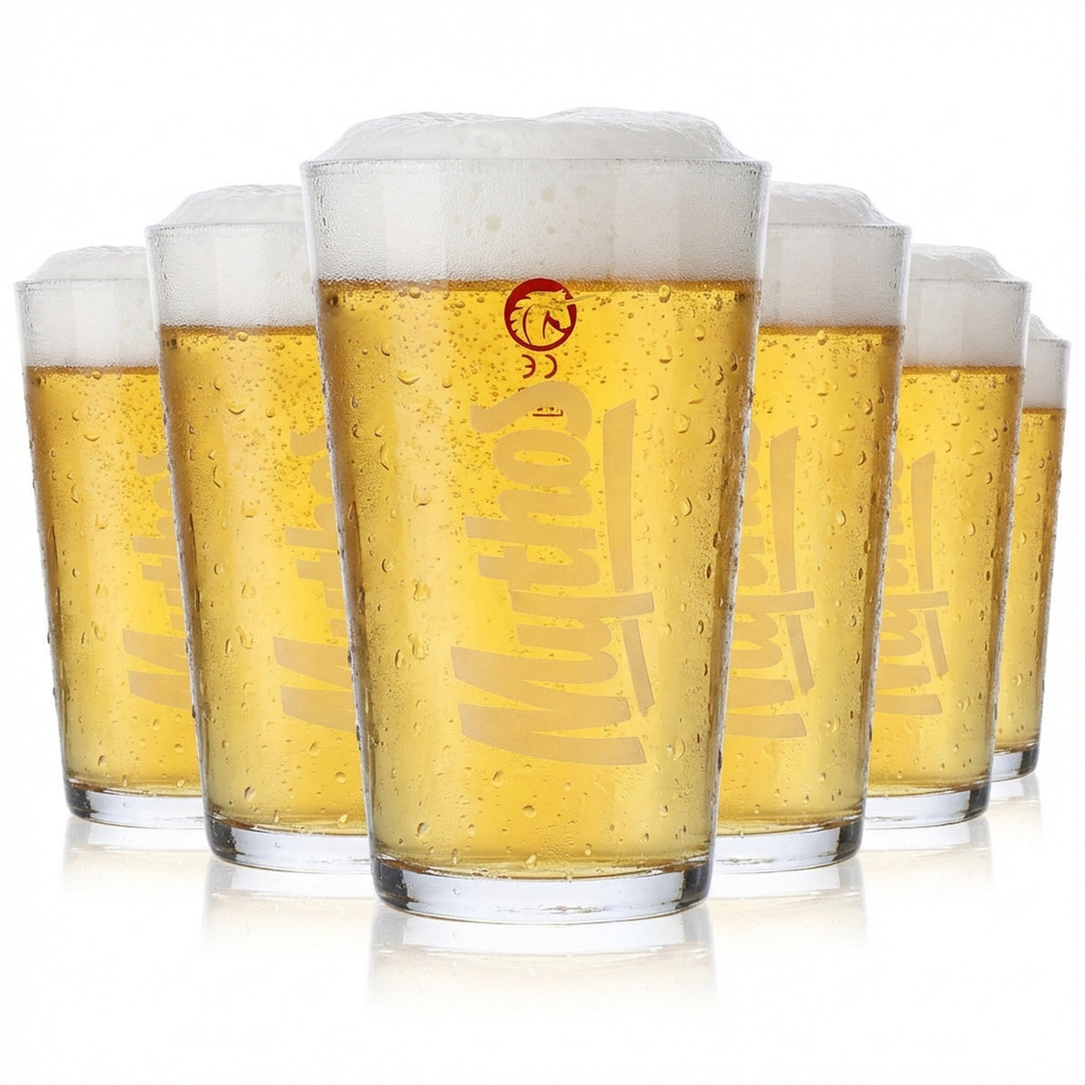 6x Mythos Bierglas Gläser Biergläser Becher 0,3l Weißes Logo Senkrecht