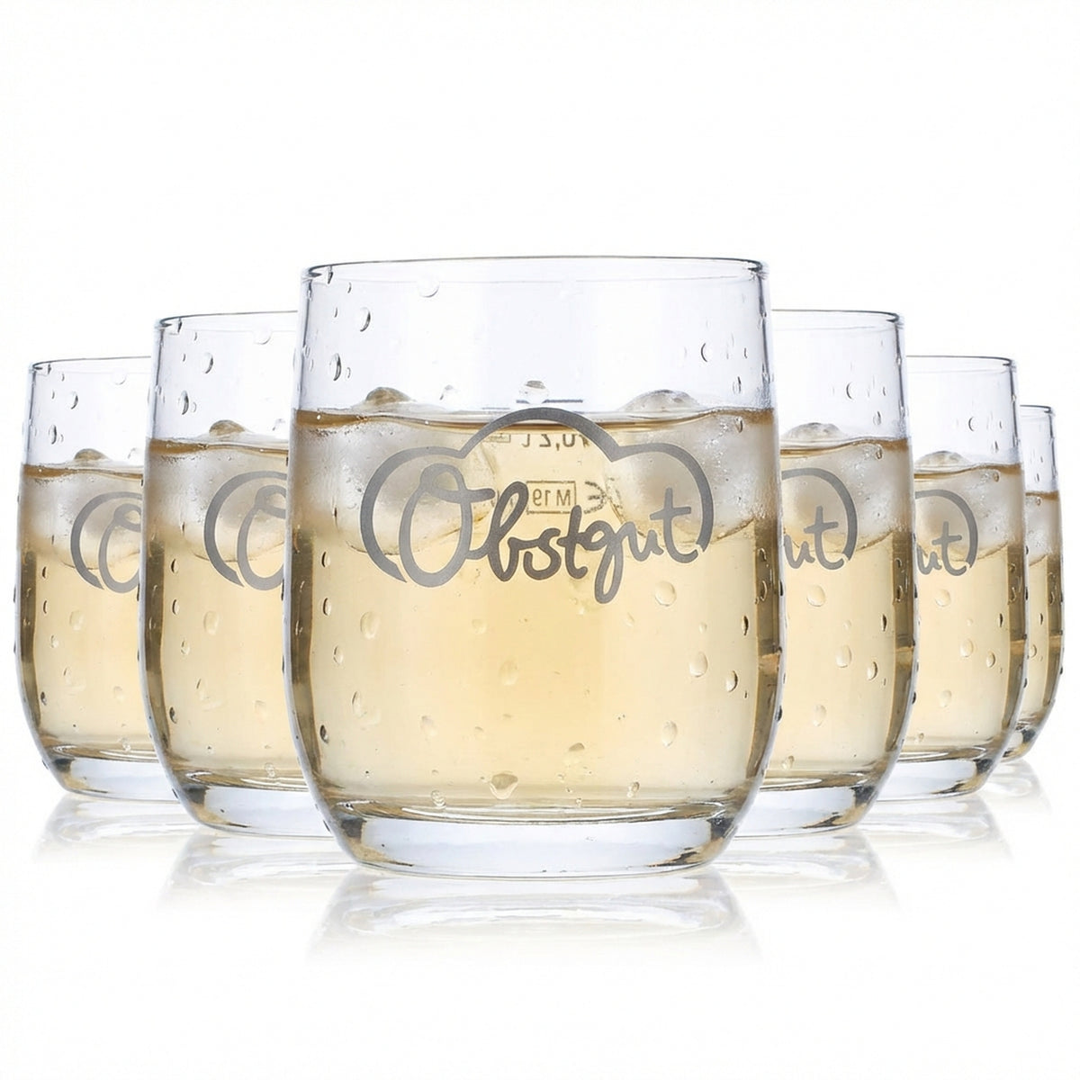 6x Obstgut Saft Glas 0,2l Tumbler Saftgläser Fruchtglas Graues Logo
