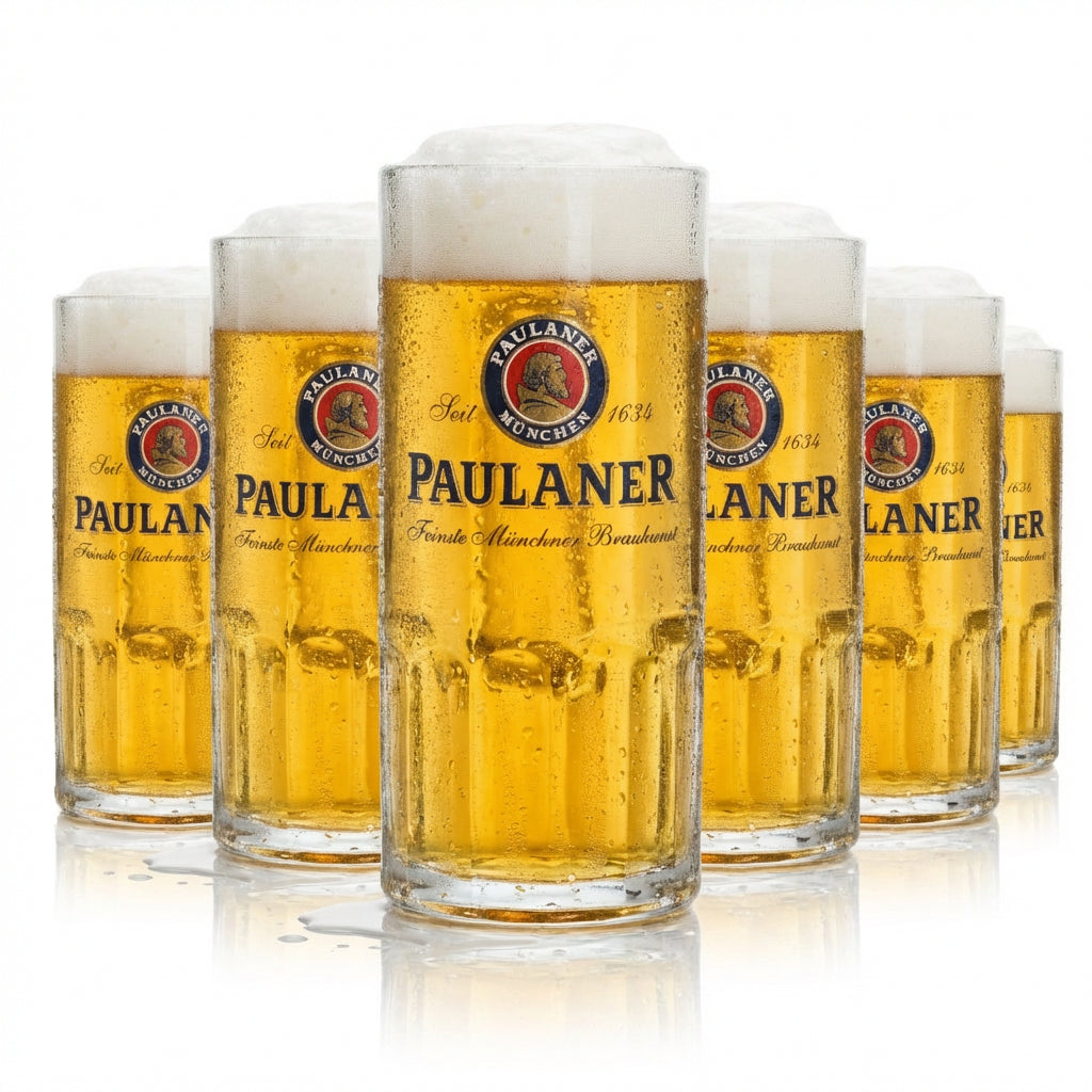 6x Paulaner Bier Glas 0,4l Krug Moldau Seidel Sahm Henkel Gläser Krüge Beer