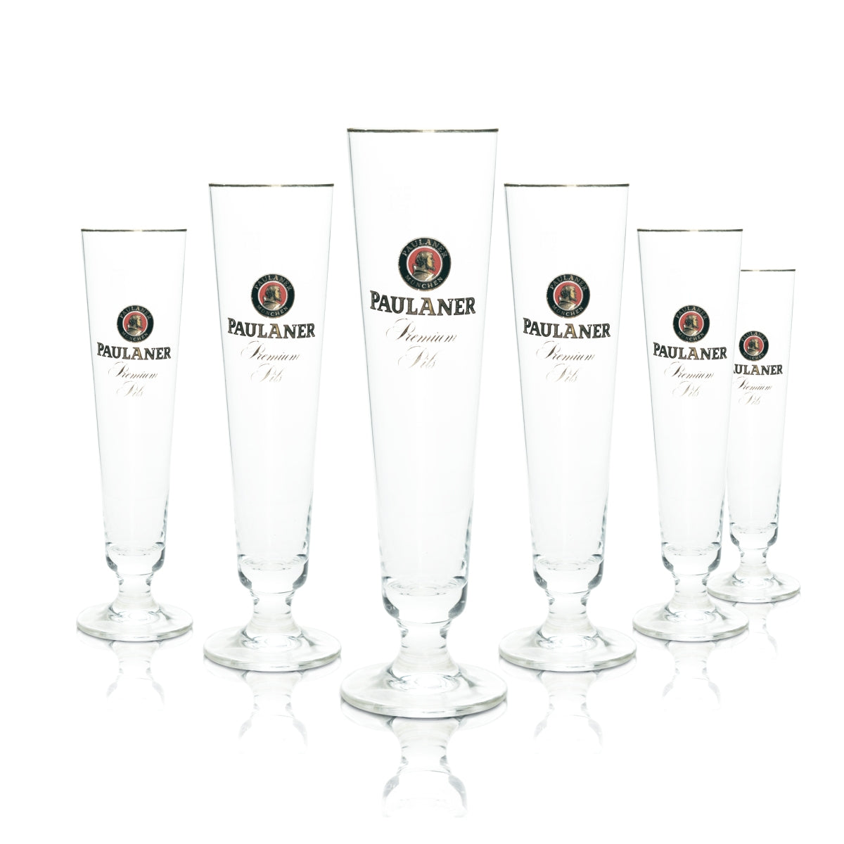 6x Paulaner Bier Glas Kelch 0,3l Goldrand Rastal Pokal Gläser Tulpe Pils Helles