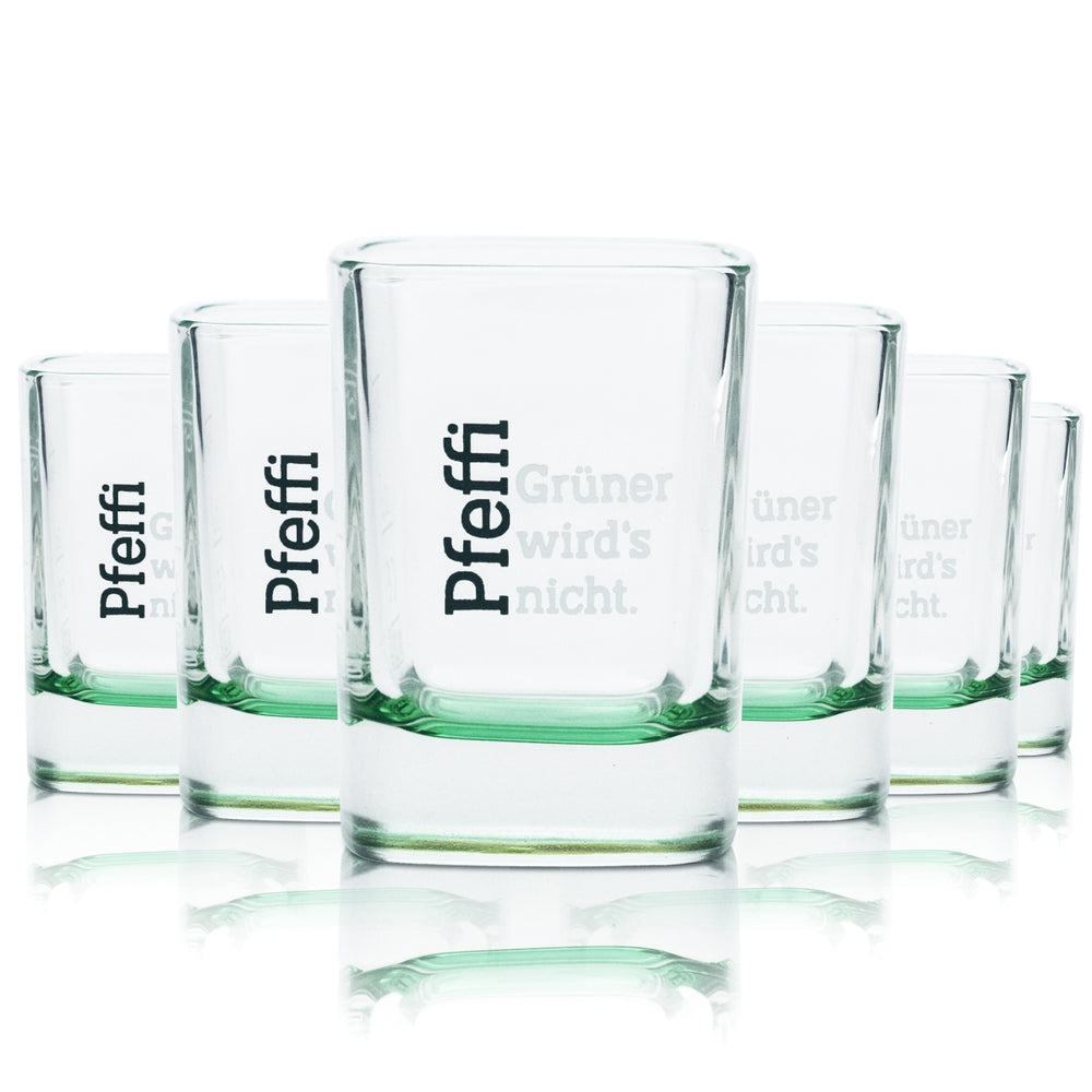 6x Pfeffi Glas 4cl Shots Kurze Stamper Schnaps Gläser Nordbrand Grün Minz Kneipe