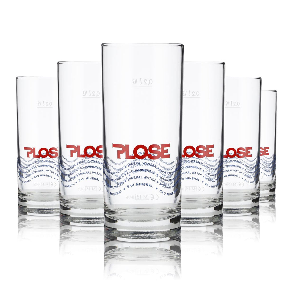 6x Plose Glas 0,2l Mineralwasser Stange Tumbler Becher Gläser Set Sprudel