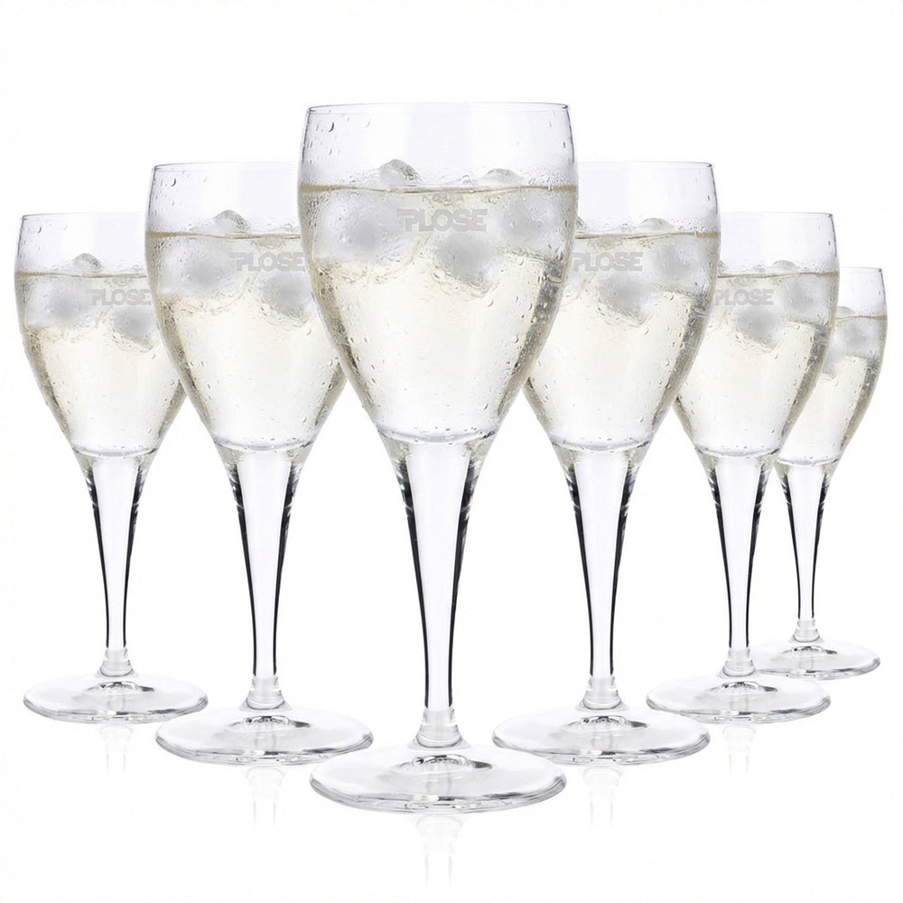 6x Plose Wasser Glas 0,23l Pokal Gläser Sataniertes Logo keiner