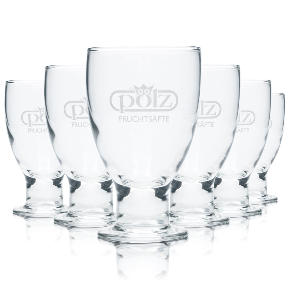 6x Pölz Glas 0,1l Saft Flöte Pokal Gläser Geeicht Gastro Bayern Apfel Birne Bar